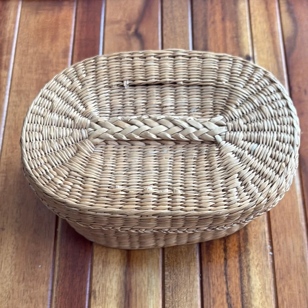 Vintage Woven Storage Basket with Lid